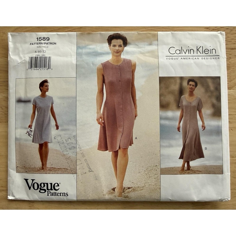 VOGUE Patterns American Designer CALVIN KLEIN 1589 Misses' DRESS Size 8-12 UC FF